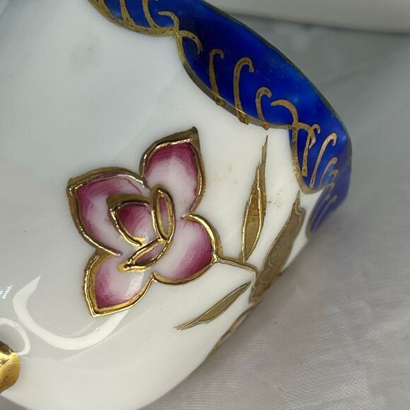 VTG miniature porcelain teacup raised gold gilt footed enamel - Picture 8 of 11